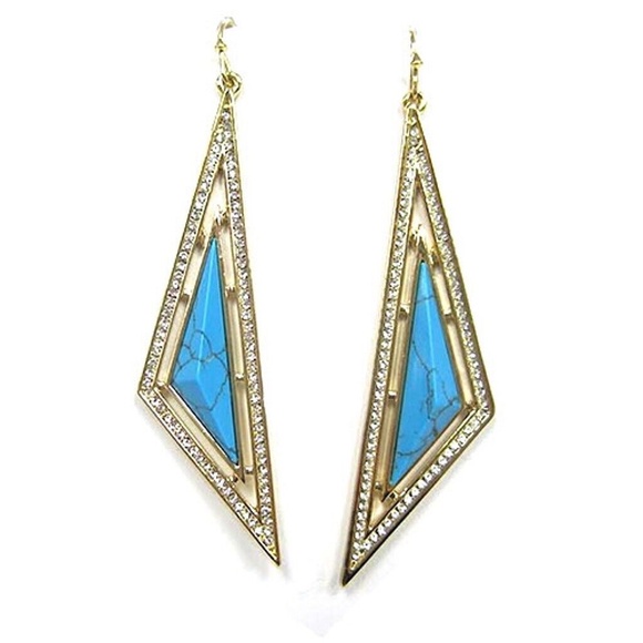 NWT CC SKYE OASIS GOLD TURQUOISE CRYSTAL DANGLE EARRINGS - Picture 1 of 3